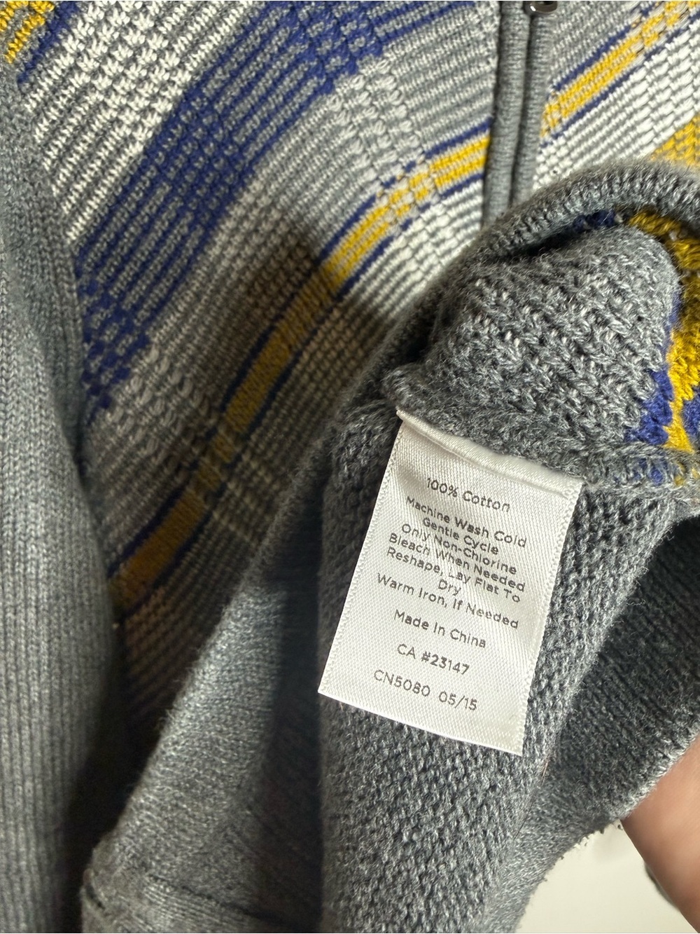 Talbots cardigan sweater full zip gray striped design cotton size medium - Picture 3 of 4